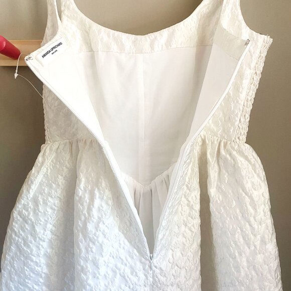 Revolve NWOT Amanda Uprichard White Satin Jacquard Mabel Fit + Flare Dress - Picture 7 of 11